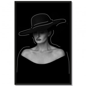 Poster Porträt Frau mit Hut Schwarz Weiß Rahmen