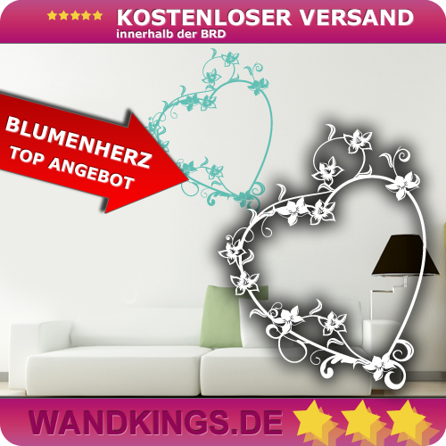 WANDKINGS Wandtattoo Blütenherz Blüte Herz Ranke [Größe